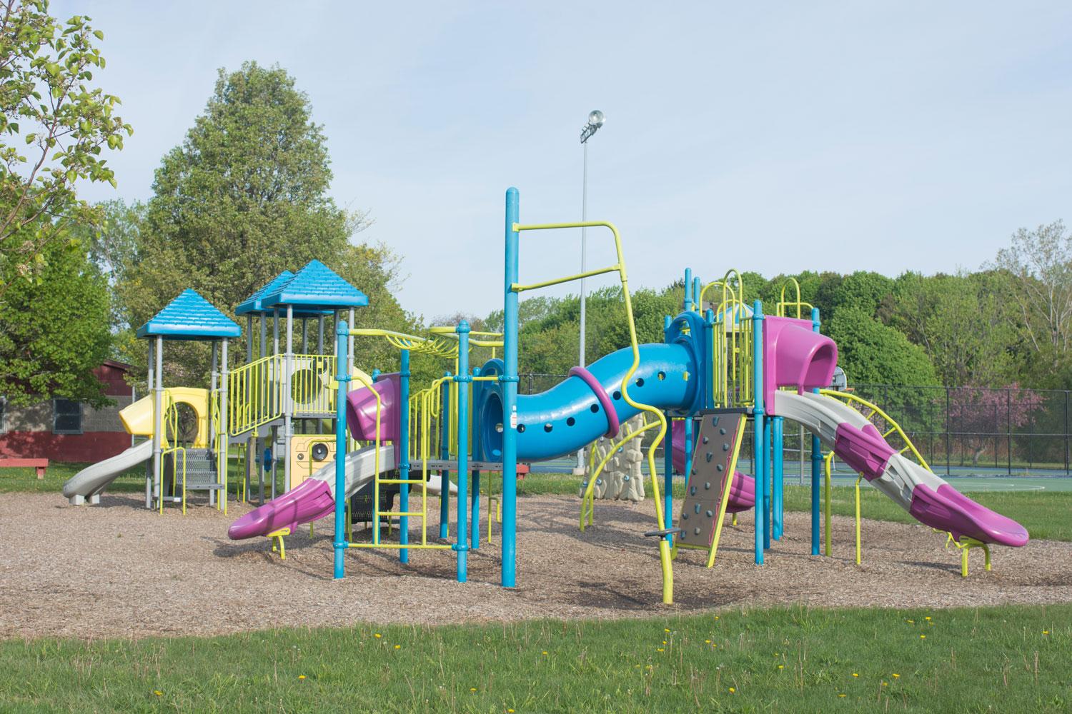 Playground: Colorful playground with blue, purple and neon green
