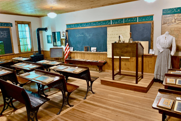 A schoolhouse setting in the museum