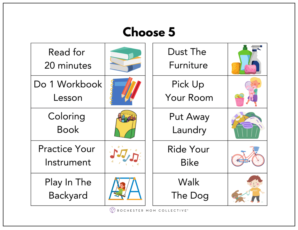 Chart for children's activities