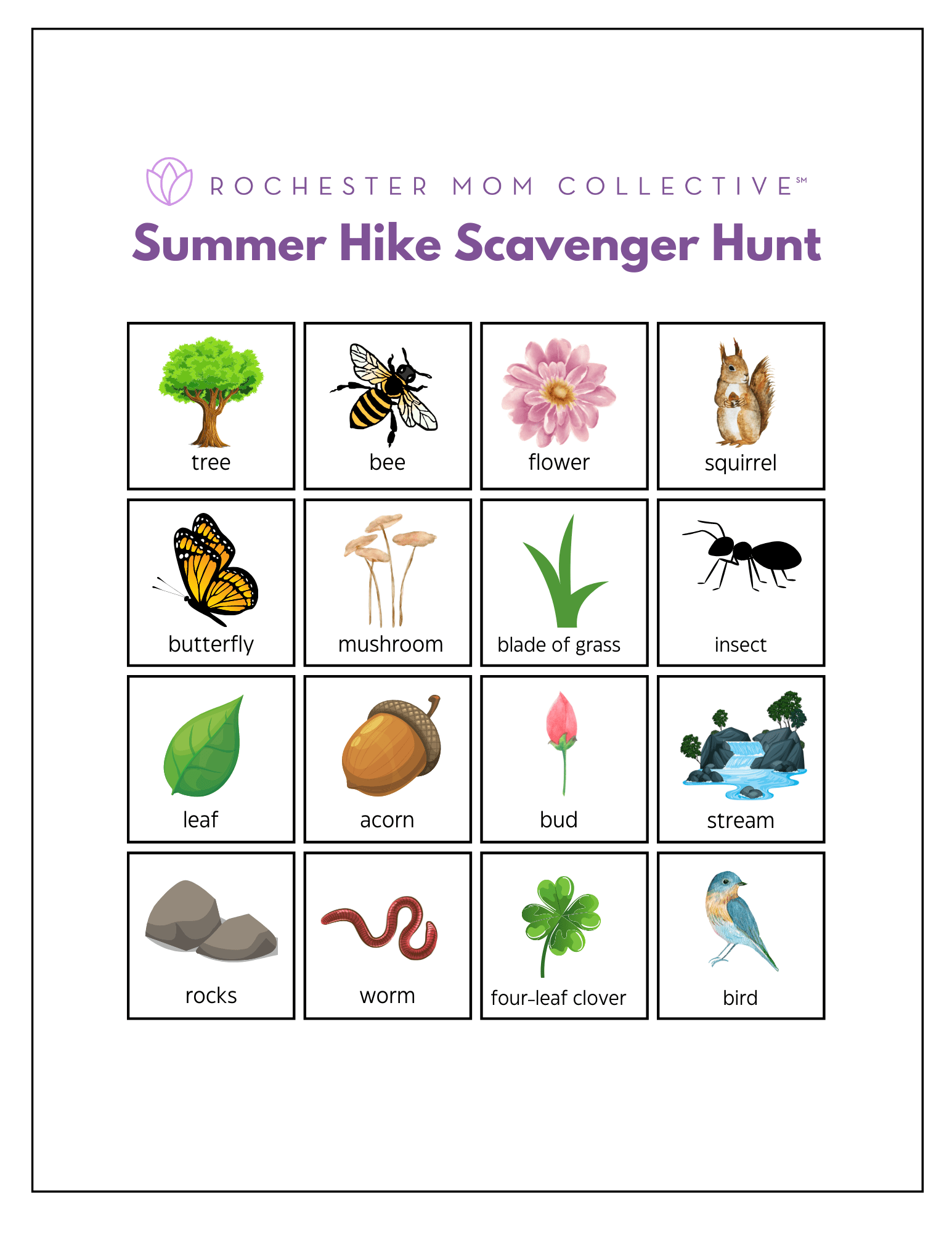 Summer Hike Scavenger Hunt + Printable | Rochester Mom Collective