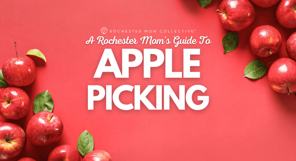 Guide to apple picking and red apples sit on a red table