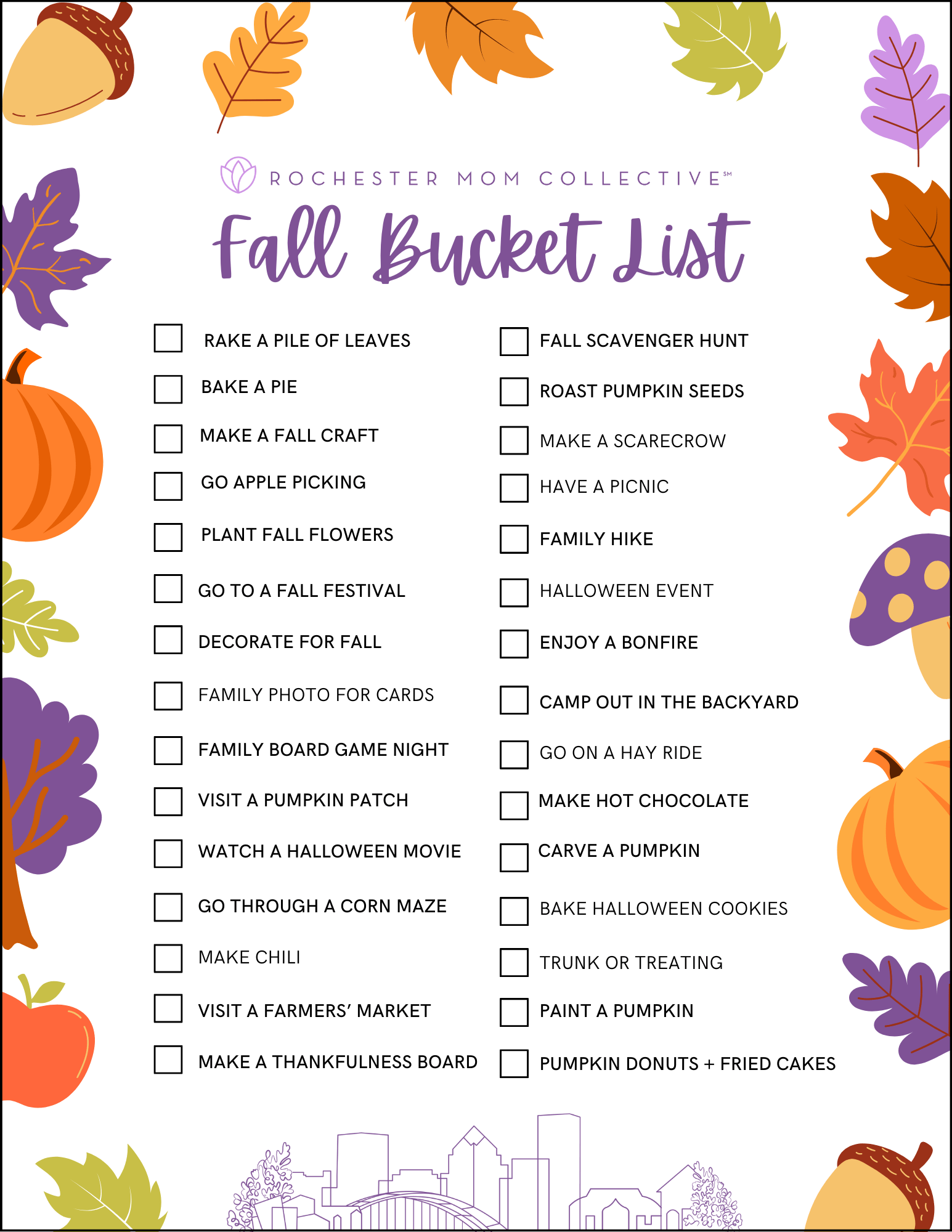 Printable, Autumn Bucket List — give with joy