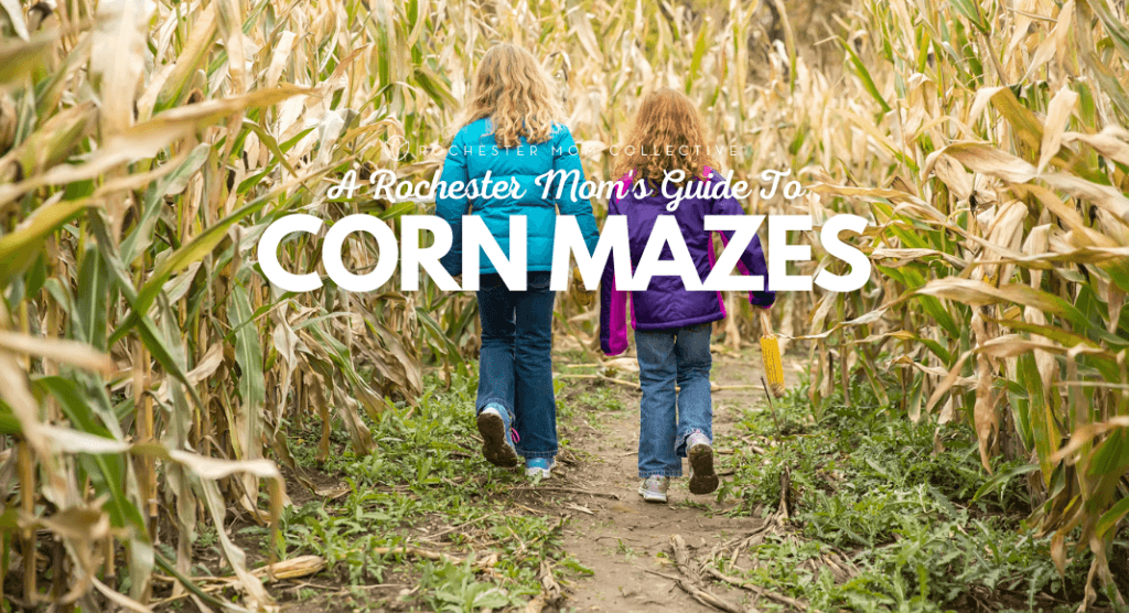 Two girls walk through a corn maze
