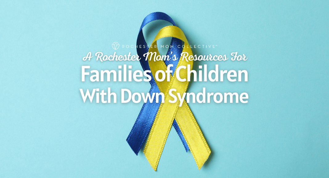 A blue and yellow ribbon for our Rochester Resources for Families of Children with Down Syndrome