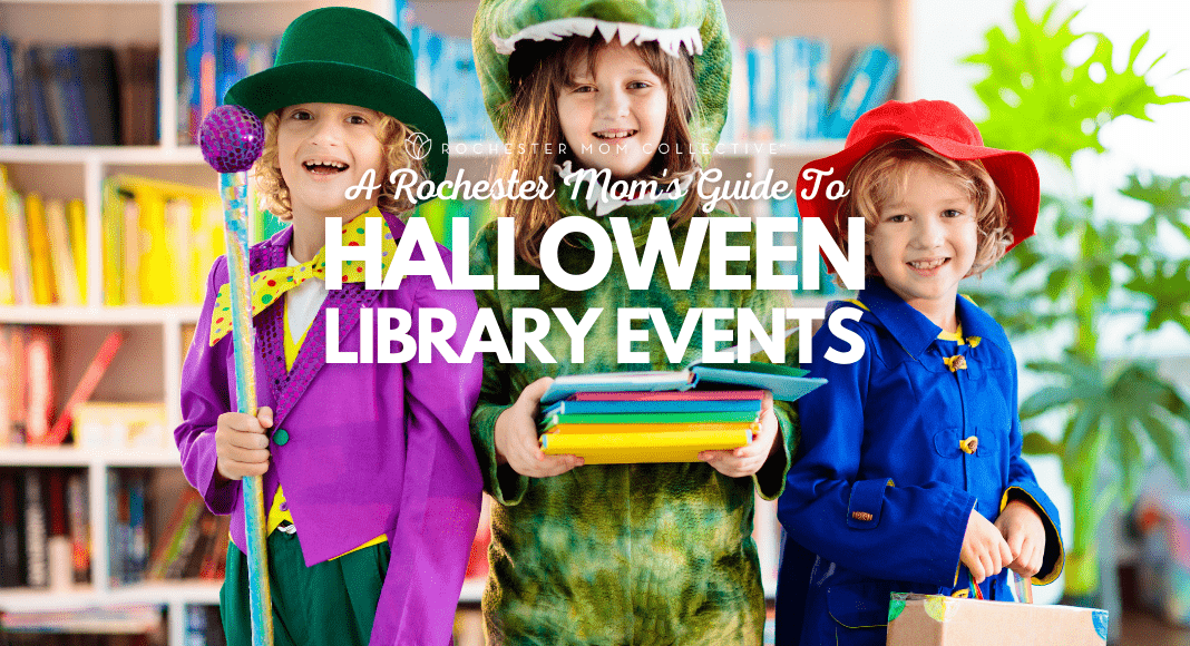 Kids in Halloween costumes at the library