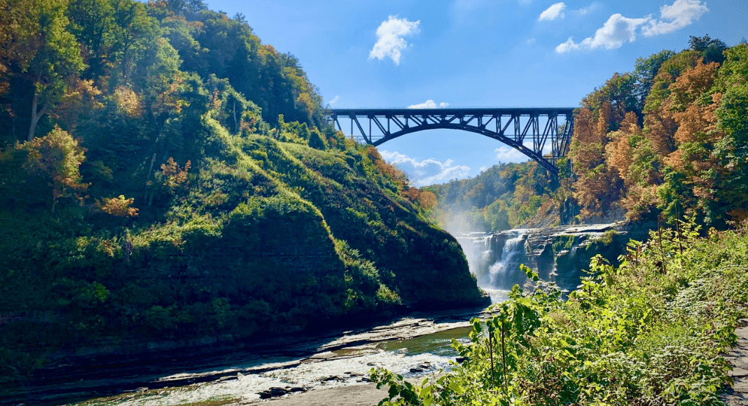 A bridge across the gorge of Letchworth State Park.