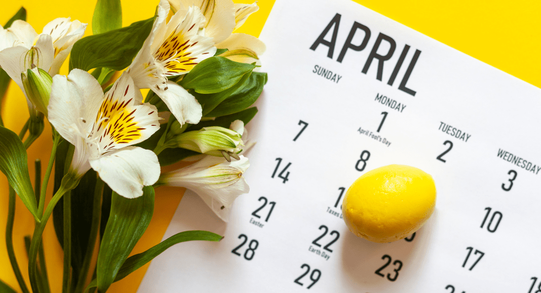 April Calendar with yellow flowers.