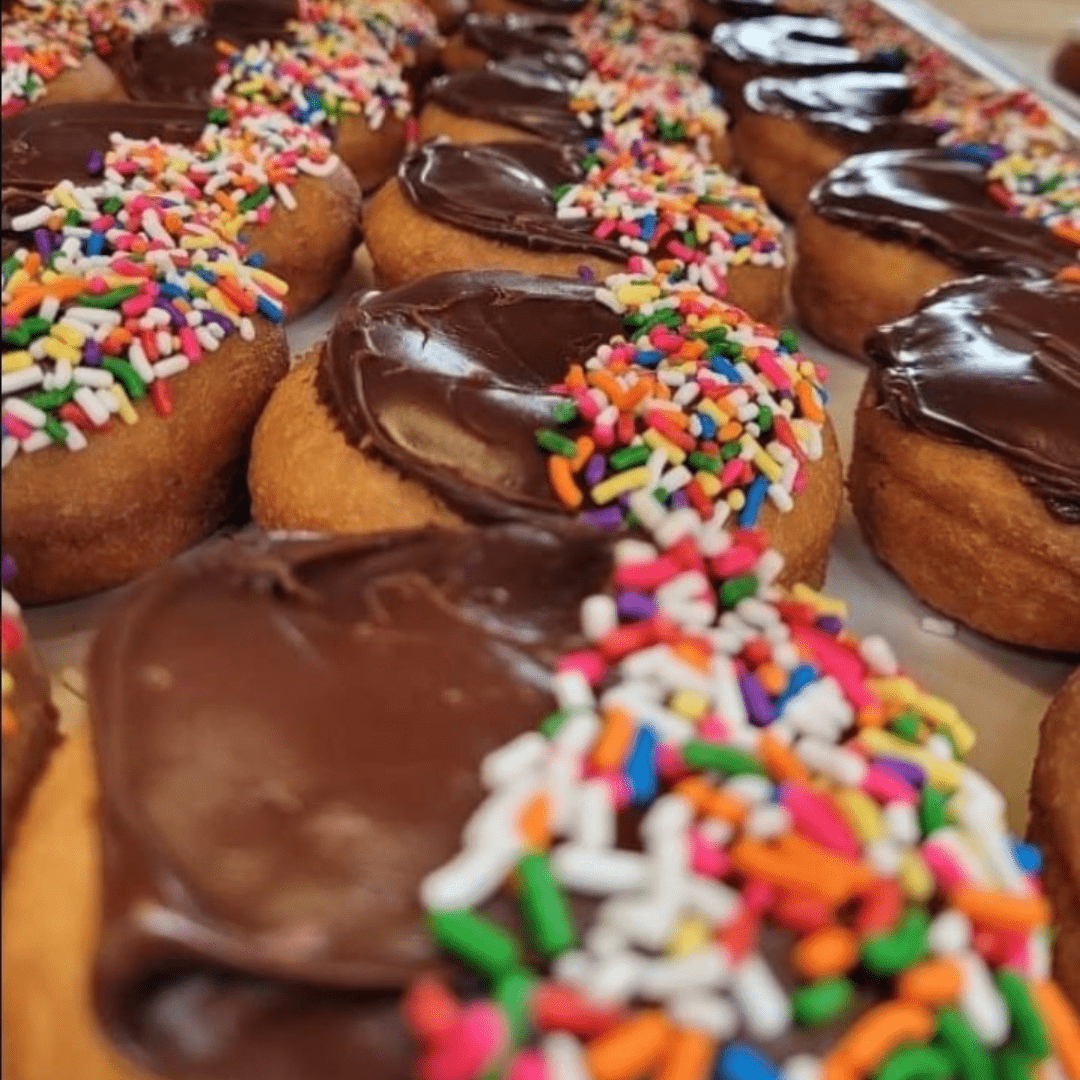 Donuts with chocolate icing.